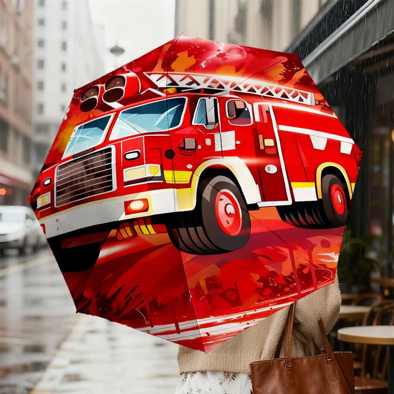1pc Firetruck Lightning Pattern Umbrella Design Automatic Opening and Closing Umbrella, High-quality Travel Umbrella, c1128203