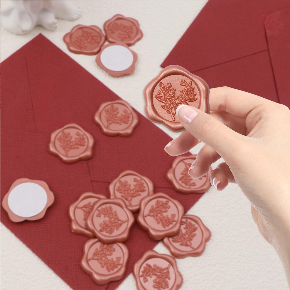 25pcs Rose Gold Wax Seal Stamp Stickers - Eucalyptus Wedding Invitation Envelope Seal Stickers, Self- Adhesive Stickers Perfect