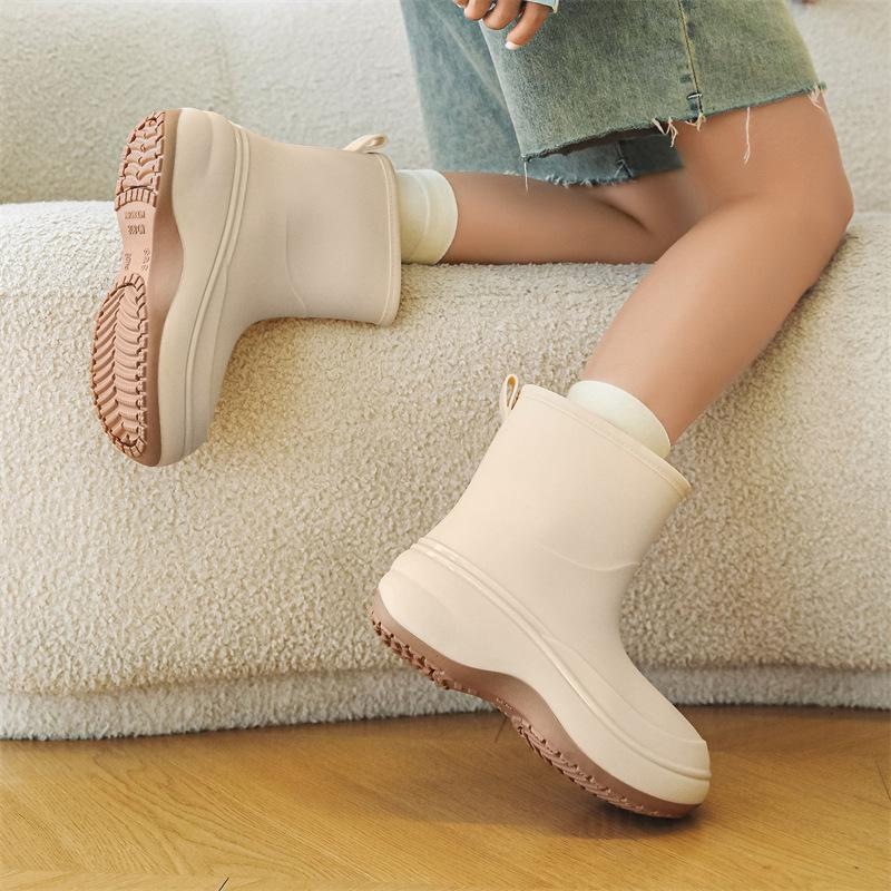 Fashion Rain Shoes Women's Short Rain Boots Waterproof and Sweet Solid Color Rubber Shoes Kitchen Non-slip Car Wash Work Wear-resistant