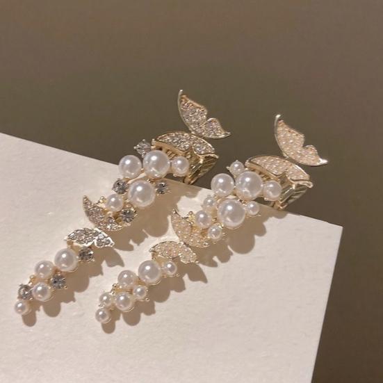 Girl Hairpin Imitation Pearls Fairy Butterfly Design Side Bang Hair Clip