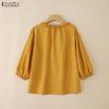 ZANZEA Women Casual Round Neck Loose 3/4 Sleeve Plain Blouse
