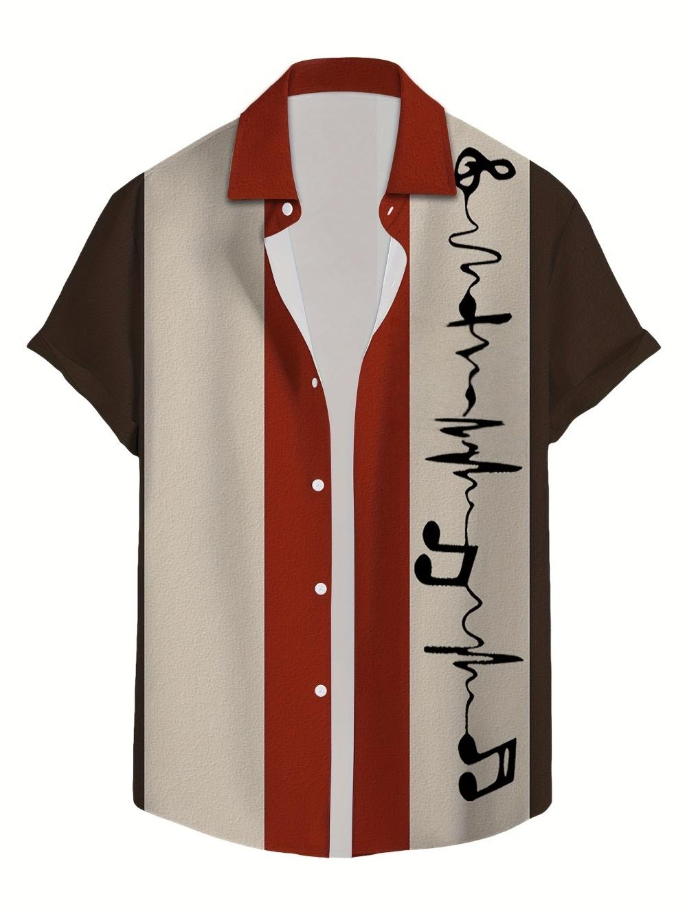 2026 Retro Men s Striped Shirts Hawaii Vacation Shirts Fashion 3D Musical Note Pattern Shirt Summer Casual Outdoor Men Clothing S
