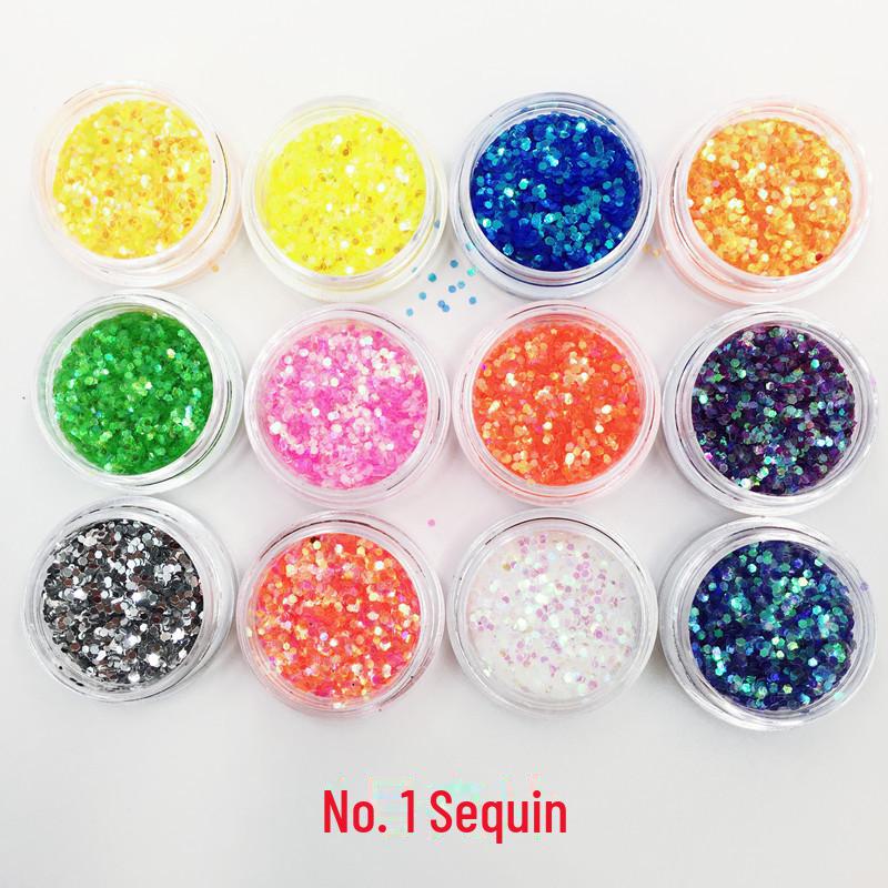 Nail Art Glitter Sequins Set: 12 Colors - Plum Blossom, Star, Hexagonal, Heart
