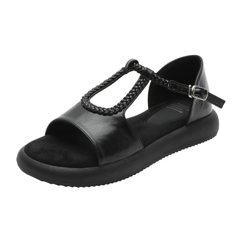 Good-looking French retro woven belt casual flat sandals women's summer new open-toe one-word belt Roman shoes
