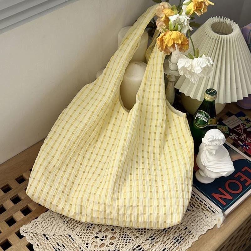 

Summer New Arrival Mint Green Gingham Canvas Bag Ins Fresh One-Shoulder Candy Color Artsy Easiest for Match Fairy Bag Lemon yellow