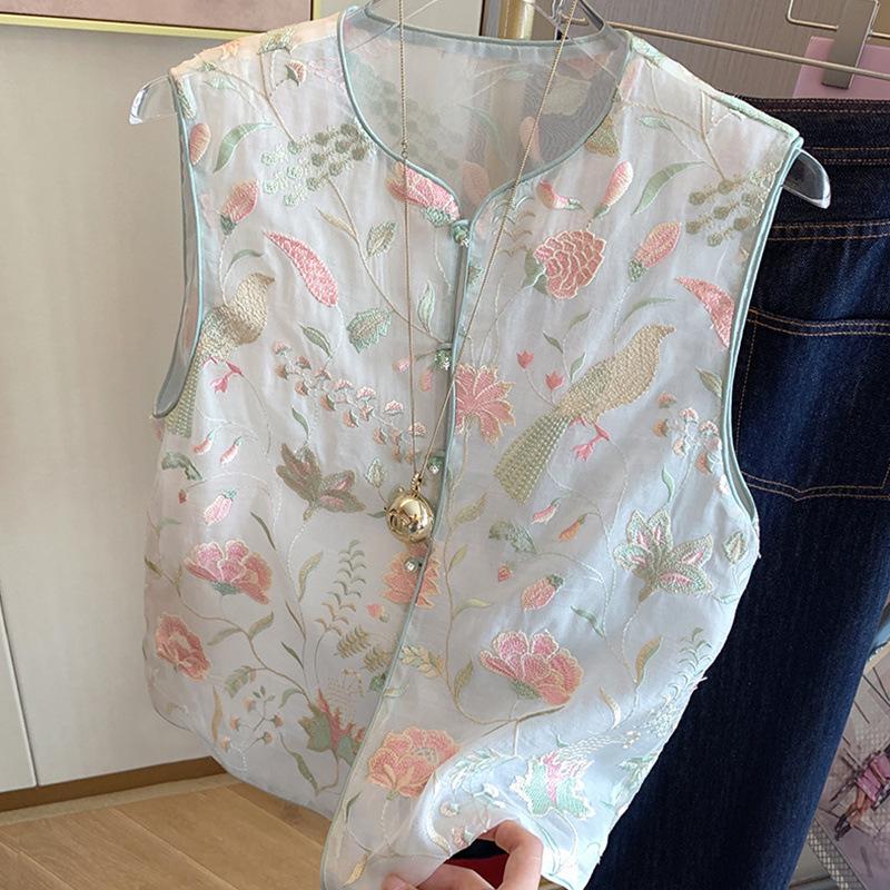 

Женский летний многослойный жилет без рукавов с китайской вышивкой и застежкой на лягушку L
