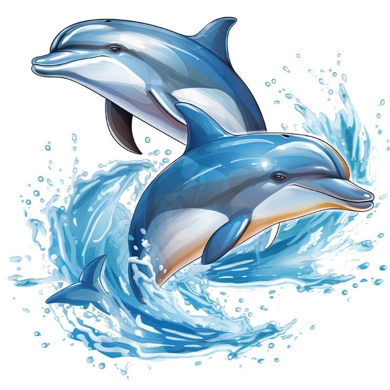 Watercolor Dolphin Pattern Waterproof Wall Sticker Oil Proof Removable Home Bathroom Decal