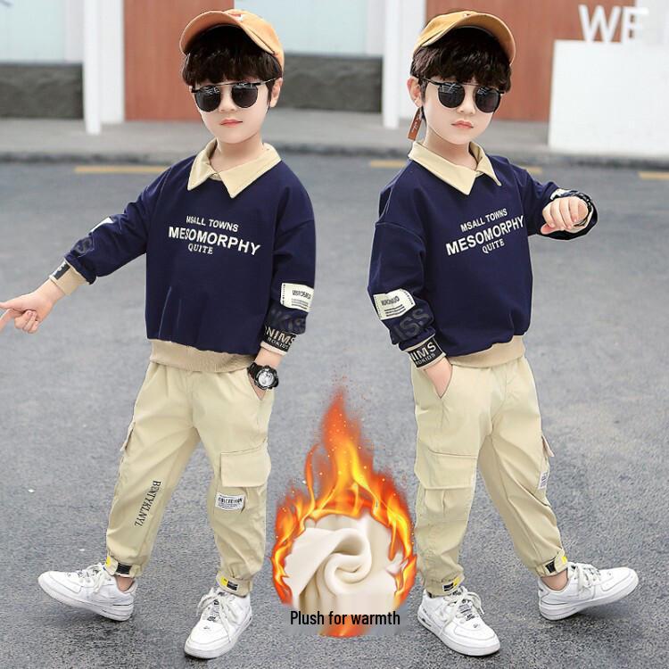 

Новый комплект-двойка для мальчиков в корейском стиле с лацканами - Модная детская одежда на весну/осень 150cm