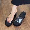 Fashion 2025 New Genuine Leather Slope Heel Transparent One Word Slippers for Women Height Increasing Thick Bottom Half Slippers