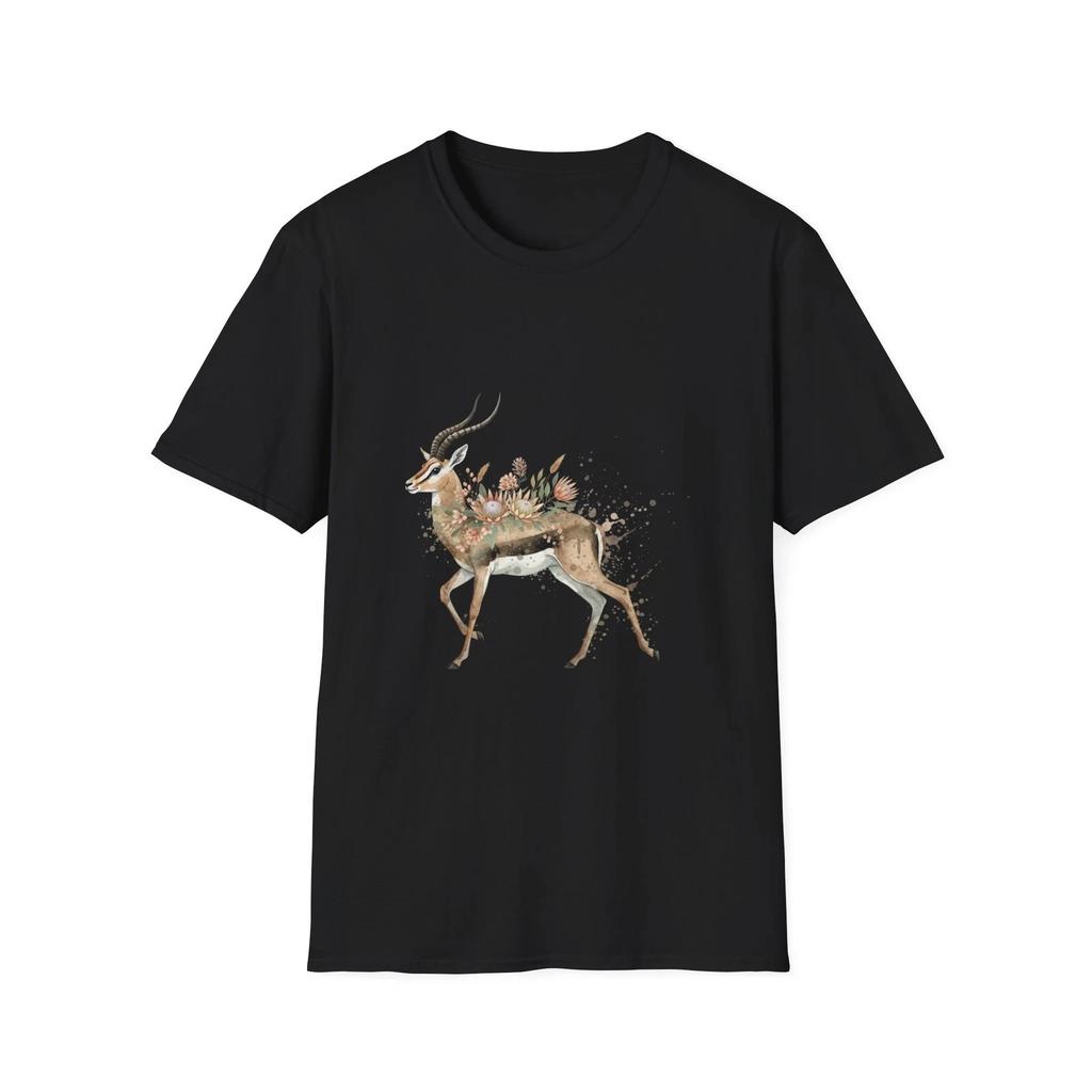 Deer Floral Watercolor Boho Black Tee Nature Aesthetic Print T-Shirt