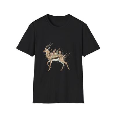 Deer Floral Watercolor Boho Black Tee Nature Aesthetic Print T-Shirt