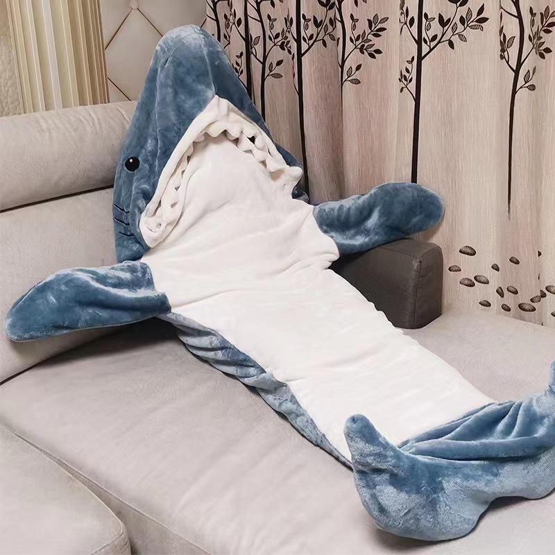 Shark Sleeping Bag Hoodie - Flannel Cartoon Cute One-Piece Pajamas Blanket