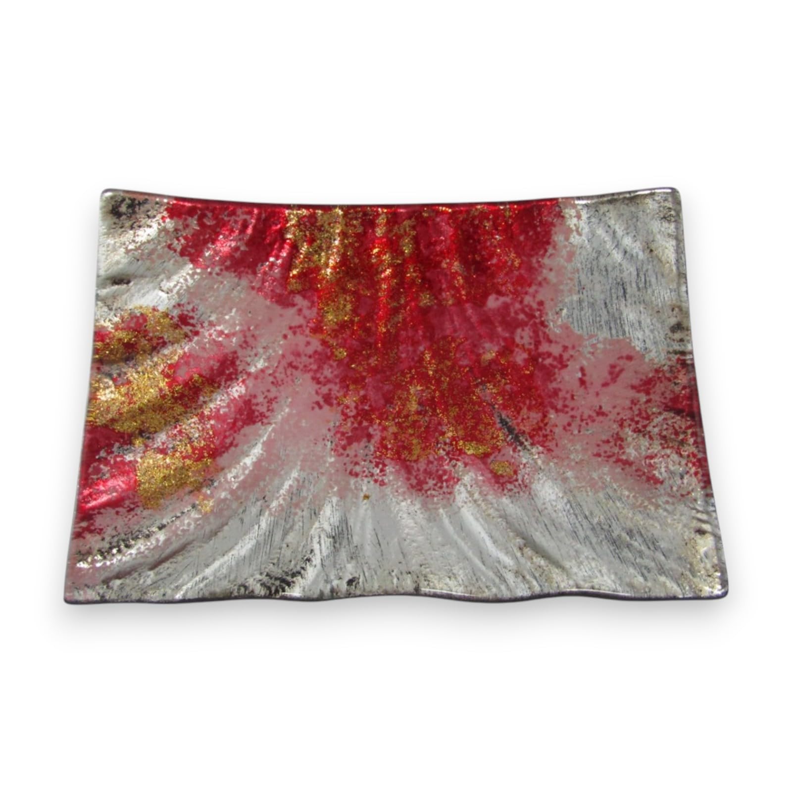 

Small Glass Rectangular Red and Sairan J-kitchens Plate, 15cm, Gold,