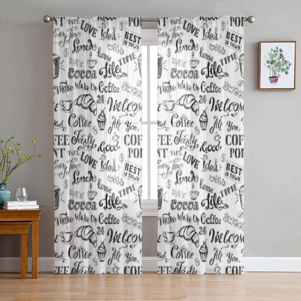 Coffee Tulle Curtains For Living Room Decoration Modern Chiffon Sheer Voile Kitchen Curtain