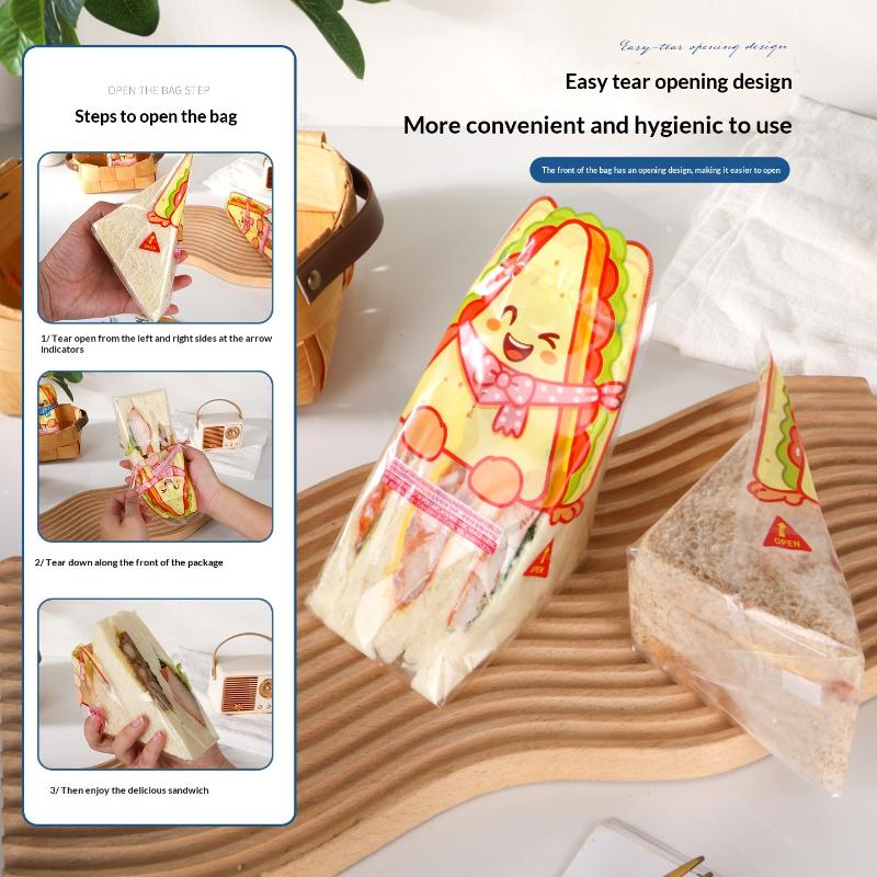 Triangular Sandwich Packaging Paper Leak-Proof Clear Bags 20/100 PCS for Morning Breakfast Sandwich Toast Wrapping