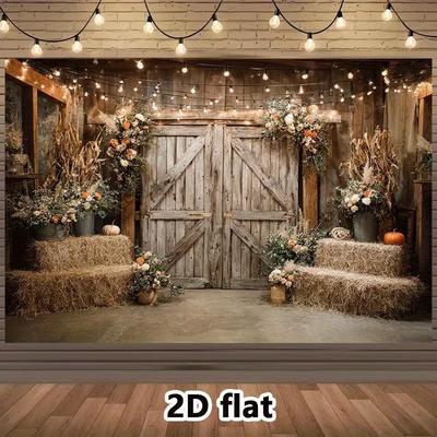 2D Fall Rustic Barn Backdrop Cloth for Thanksgiving Harvest Wedding Photo Booth Background
