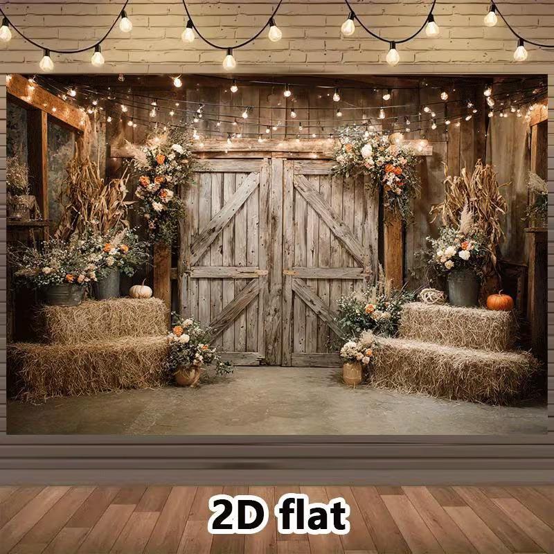 

2D Fall Rustic Barn Backdrop Cloth for Thanksgiving Harvest Wedding Photo Booth Background 47.2x31.5inch/120*80cm