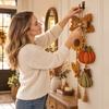 Seasonal Harvest Party Supplies Wooden Autumn Door Sign, Hanging Pendant with Tassel and Beads, Rustic Farmhouse Country Style Fall Ornaments