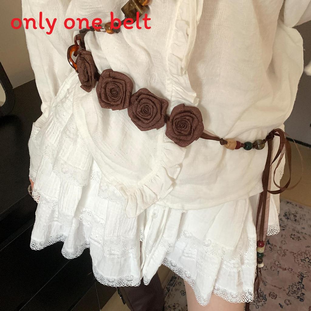 Vintage Western Style Leather Belt With Flower Beads For Women Casual Dresses
