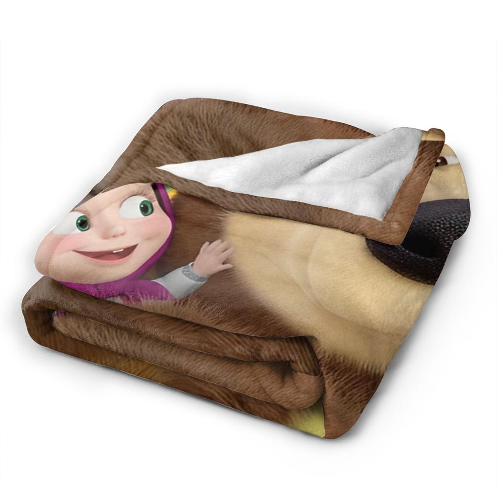 Morbida Coperta da Viaggio Cartone Animato M-Masha e Orso Coperta Plaid Flanella Copriletto per Arredamento Casa Motivo Copri Divano Letto
