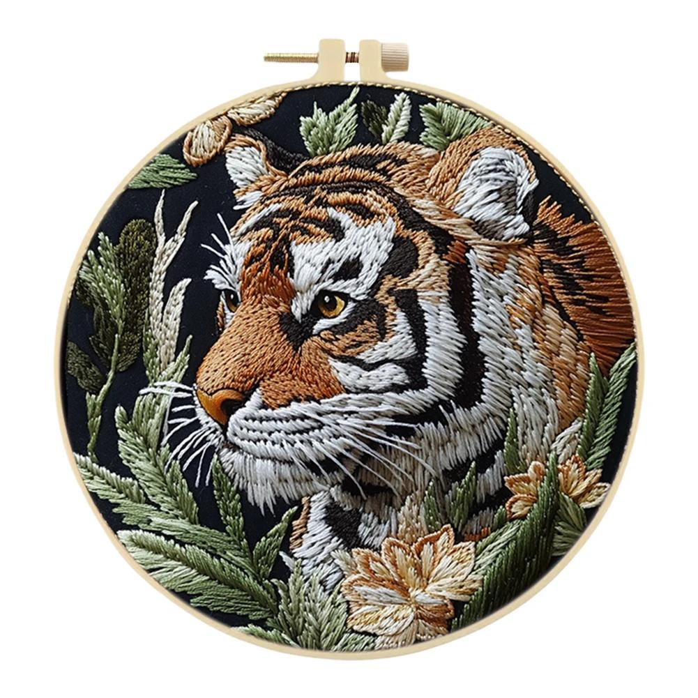 Tiger Stickerei-Kreuzstich-Sets mit Rahmen Stoff Farbe Garn