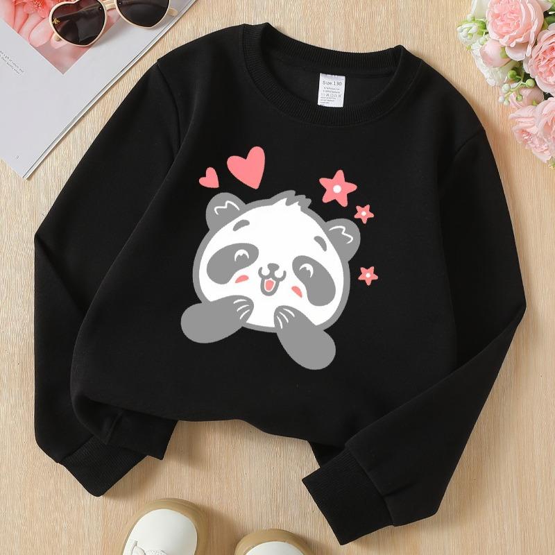 Kids Crewneck Sweatshirt, Cute Panda Face with Hearts & Stars Print, Soft Casual Pullover for Fall Winter