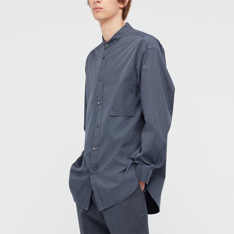 Uniqlo Jil Sander Collaboration Solid Color Loose Fit Stand Collar Casual Long Sleeve Shirt Men Shirts Light-Gray 440462-06