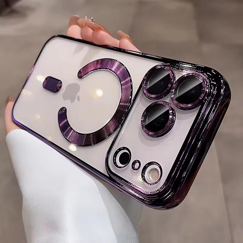 Luxury Plating Transparent Soft TPU Magsafe Case for iPhone 17 Pro Max Air 13 14 15 16 12 11 Pro Max 16E Plus Silicone Cover