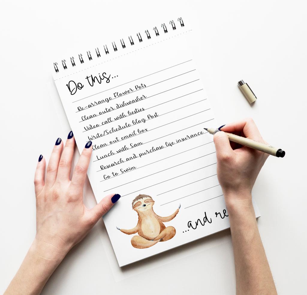 Inkdotpot To Do List Notepad – 6” X 9” Paper Stationery, Sloth Spiral Notepad Daily Checklist-(50 Sheets)