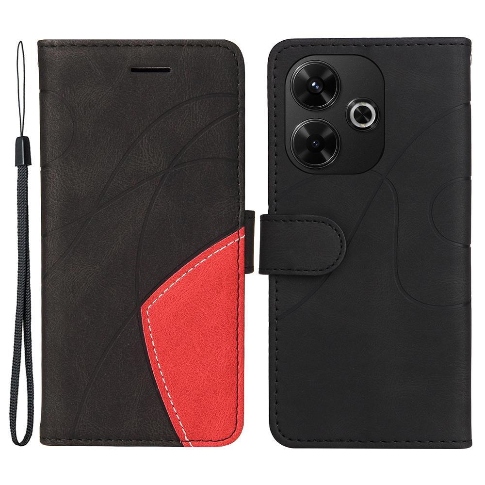 

For Xiaomi Redmi 13 5G/13 4G Leather Case Wallet Stand Color Splicing Phone Cover Black