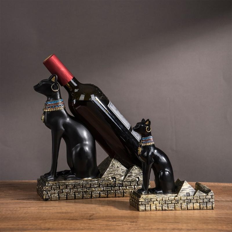 Exotic Themed Wine Rack With Bastet Anubis Statue Design Ancient Egyptian God Resin Kitchen Decors For Wine Enthusiasts