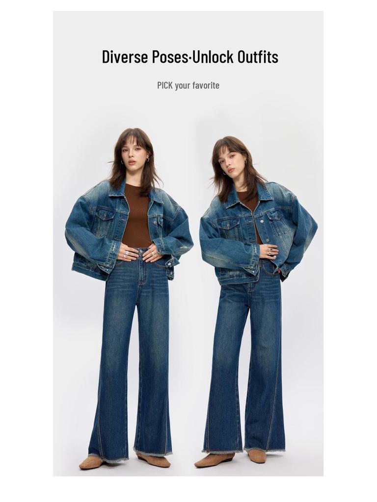 Hochwertige Damen Herbst 2025 High-Waist Distressed Denimjacke