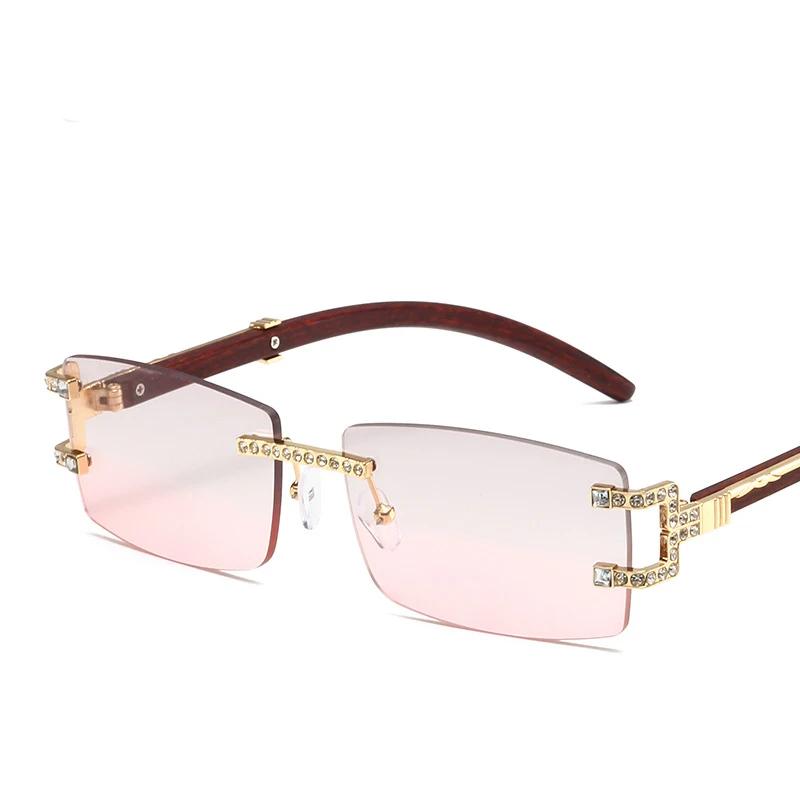 Rimless Diamond Square Sunglasses Women For Men Female Luxury Brand Designer Sun Glasses Vintage Small Frame Punk Shades Uv400