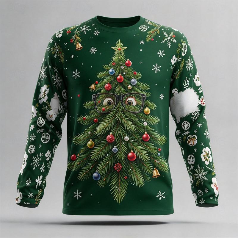 Ugly Christmas Men Long Sleeve T-shirts Santa Claus Cotton Comfortable Casual Tops Winter Xmas Party Outfit Holiday Gift For Men