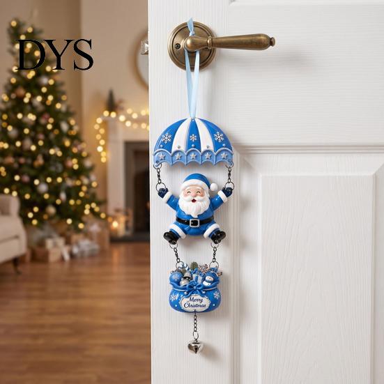Holiday Wall Hanging Decor Christmas Skydiving Santa Claus/Gingerbread Man Ornament, 2D Flat Wooden Pendant with Festive Tree Pendants String and Bell