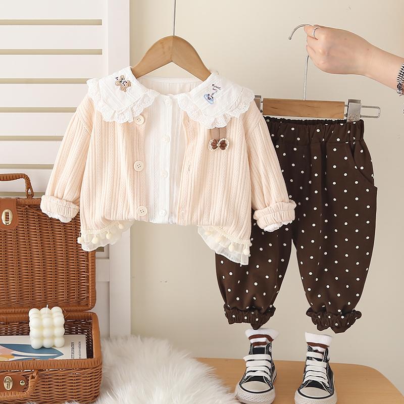 

Комплект из трех предметов с длинными рукавами для девочек, одежда с мультяшным принтом, пиджак с лацканами для девочек 0-5 лет, милая одежда для маленьких девочек S розовый