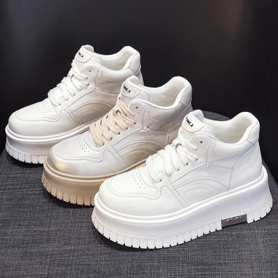 Thick Bottom High Top Small White Shoes Women's Shoes Leather Casual Board Shoes