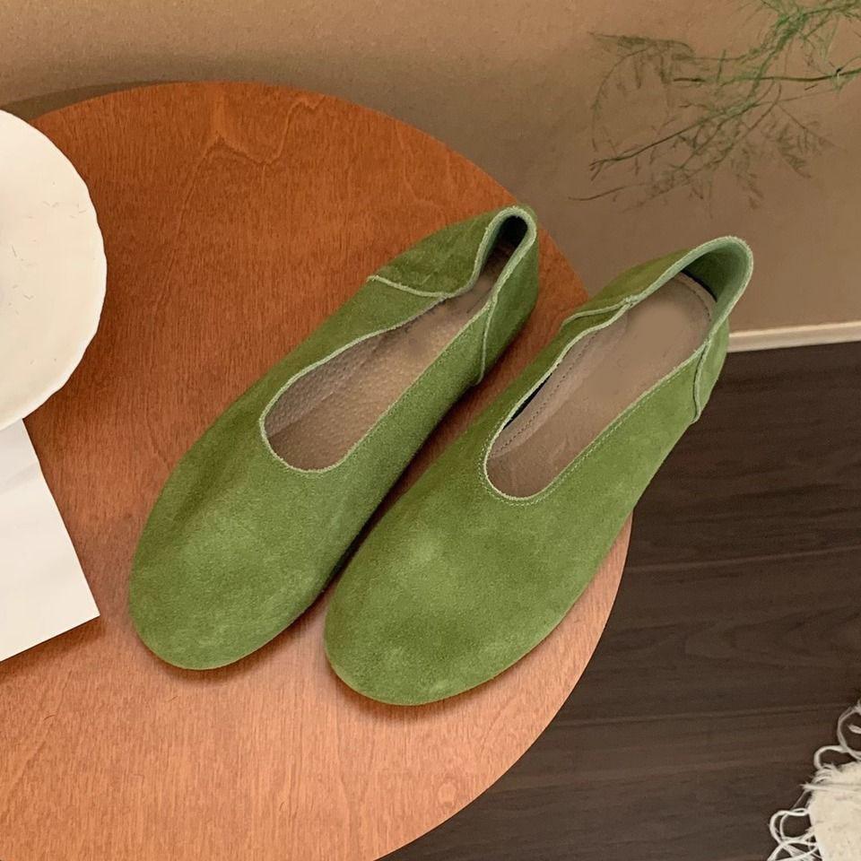Comemore Retro Round Head Flats Spring Autumn Loafers Causal Soft Sole Women's Moccasins Solid Color Slip On Flat Shoes