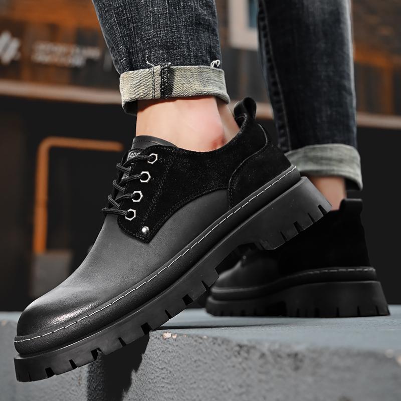 Fashion Derby men's thick soled shoes Fashionable gentleman Daily leisure business party Office wedding genuine leather Black shoes