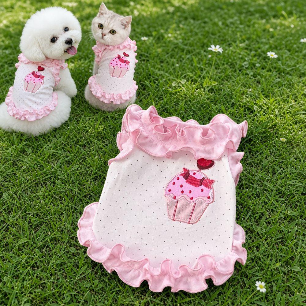 Cake Embroidery Summer Pet Vest Polka Dots Cat Princess Dress  Small Medium Pets