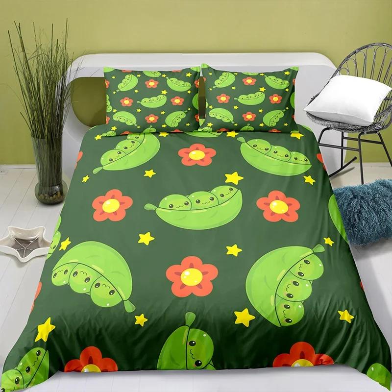 Liebevolles Cartoon-Essen Perlenmilchtee Bequeme Bettdecke Bettbezug Kissenbezug Bettwäscheset Kinderzimmerdekoration Heimtextil