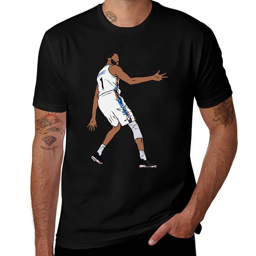 Mikal Bridges 3 Point Celebration Brooklyn Tshirt Breathable Gym Short Sleeve Tshirt