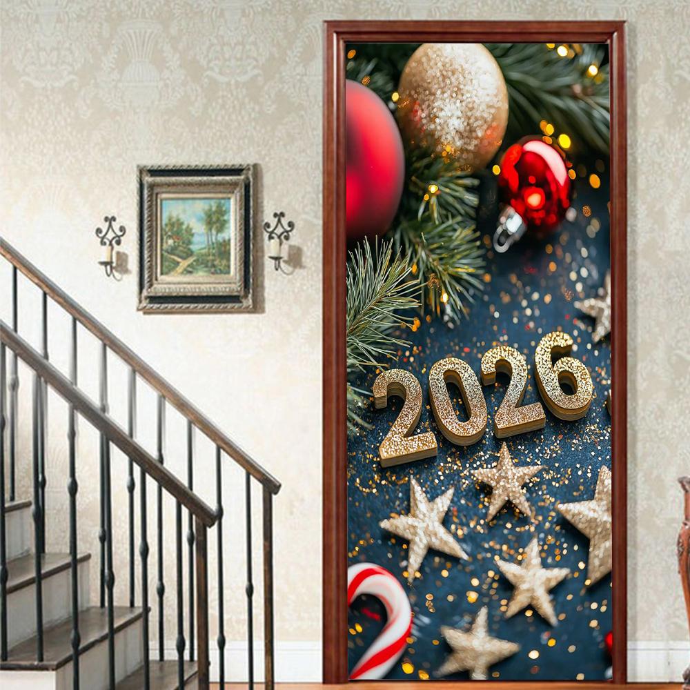Christmas Tree PVC Self-Adhesive Waterproof Door Sticker Modern Simulation Door Mural Wallpaper Living Room Study Home Decor Art Door Poster
