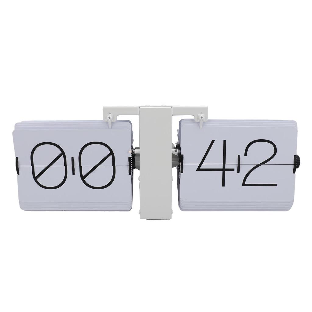 Big Flip Clock Smooth Surface Easy To Read Knob Adjustment Automatic Flip Clock for Bedroom Living Room 24Hour White PT