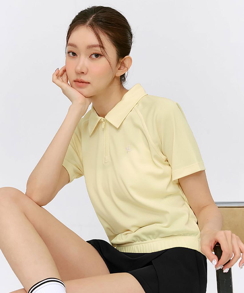 XEXYMIX Soft Pique Half-Zip Short Sleeve Yellow Syrup Xfk2Qs1101