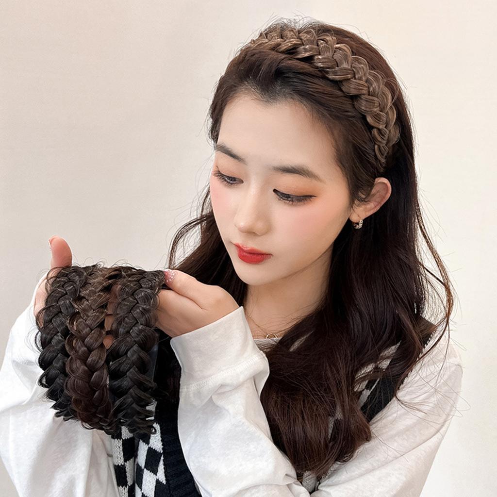 Women Headband Fishbone Braid Wig with Tooth Head Non-slip Headband Headdress Hairpin Headband Hair Ornaments for Women Girls