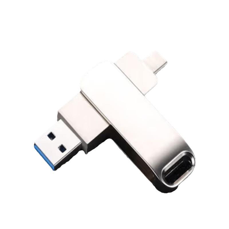 64GB Metal Dual-Use USB 3.0 Flash Drive with Type-C, High-Speed Rotating Design for Computers and Mobile Phones
