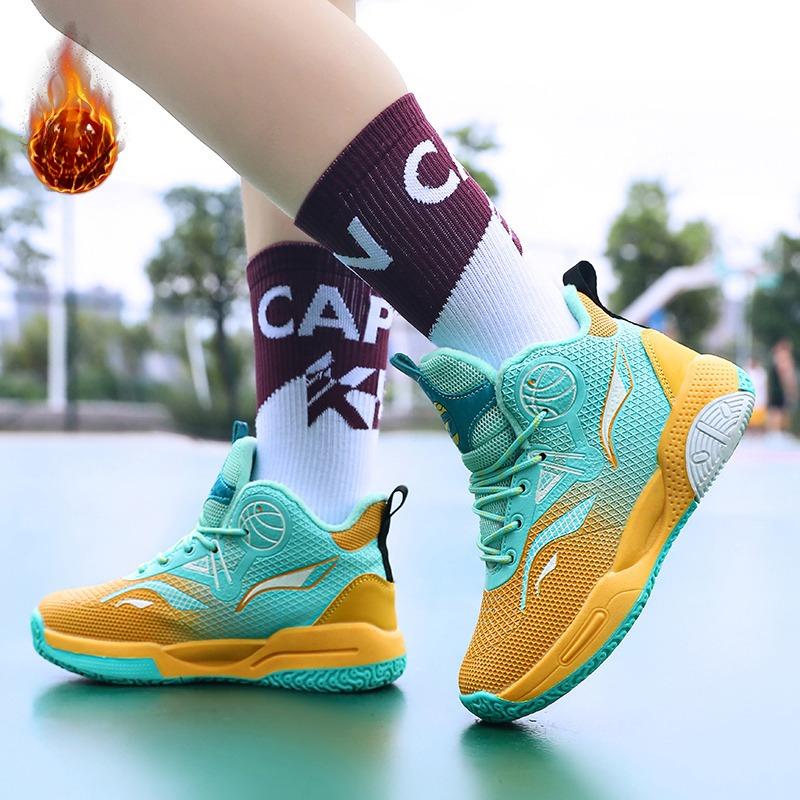 Autumn / Winter Leather Super Fiber Leather Children's Basketball Shoes with Plush Insulation for Teenagers' Casual Basketball Sports Shoes