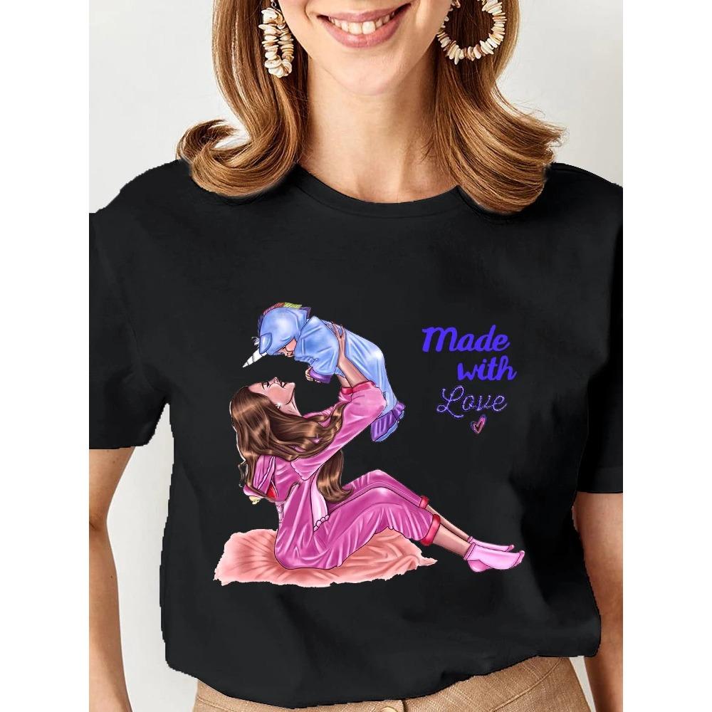 Women Cartoon Super Mom Life Momlife Mama Mother Summer Print T-shirts Top T Shirt Ladies Woman Graphic Female Black Tee T-Shirt