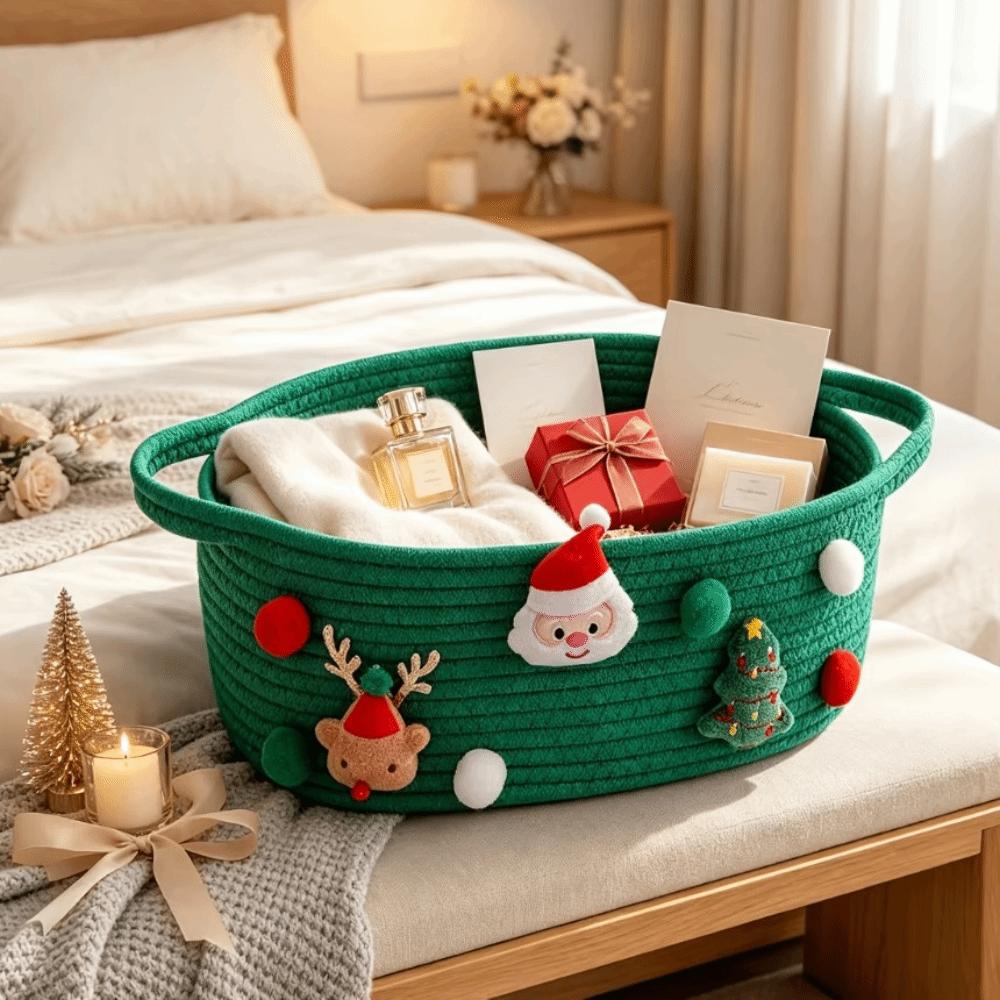 Cotton Rope Christmas Woven Storage Basket Multi-functional Sundries Storage Box for Living Room